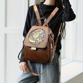 XY BAG Women's Fashion Backpack Ethnic Style Elegant Anti-Theft Lightweight Bag - Chic Pattern, Bohemian, Large Capacity, Adjustable Shoulder Straps, Tassel Detail, PU Material, Perfect for Travel and Daily Use